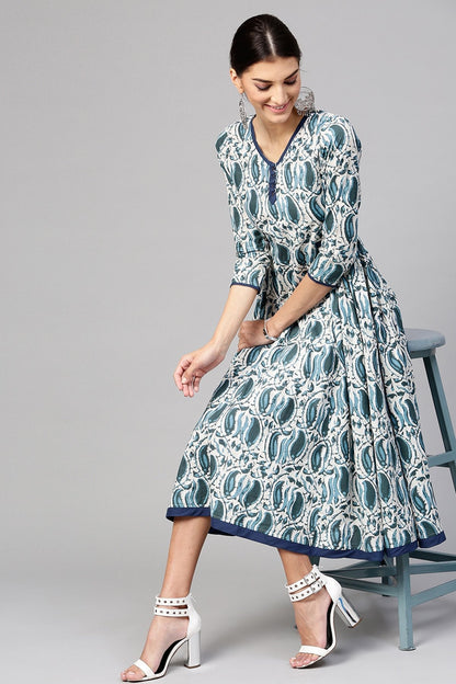 Women's Indigo Paisley Side Gathered Dress