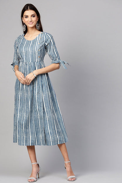 Women's Indigo Stripe Side Placket Dress