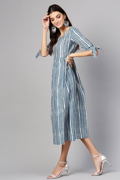 Women's Indigo Stripe Side Placket Dress