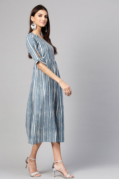 Women's Indigo Stripe Side Placket Dress
