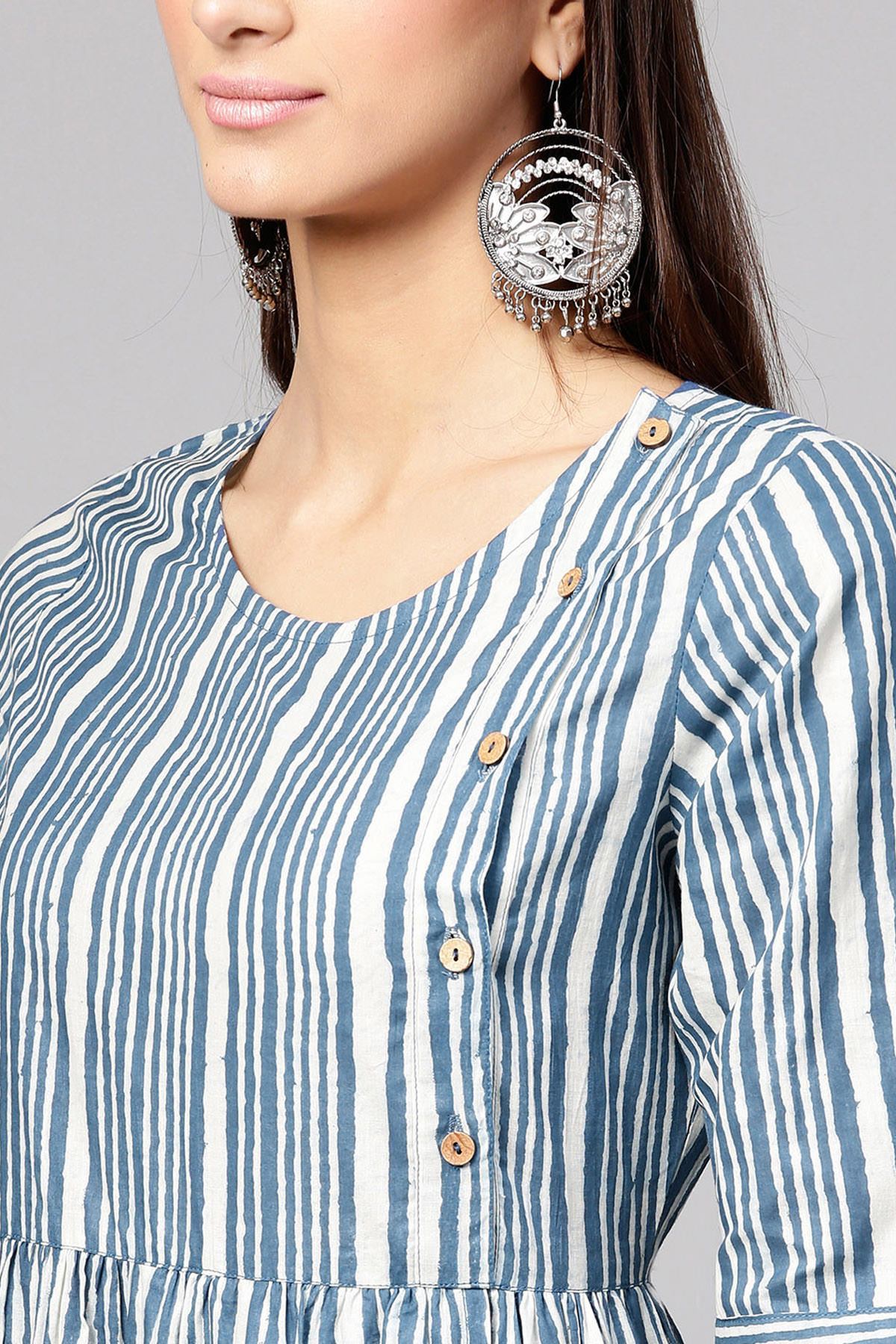 Women's Indigo Stripe Side Placket Dress