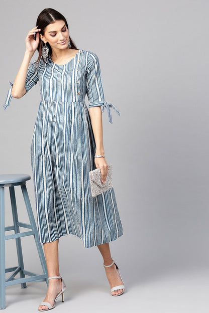 Women's Indigo Stripe Side Placket Dress