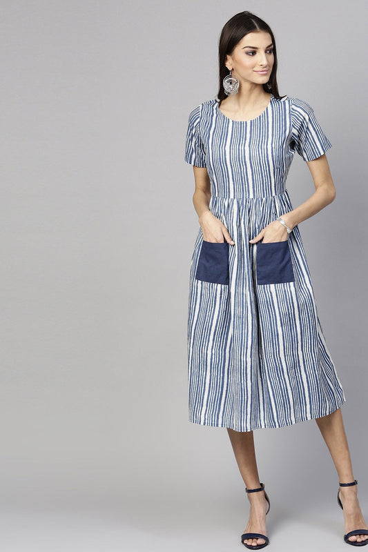 Women's Indigo Stripe Pocket Dress