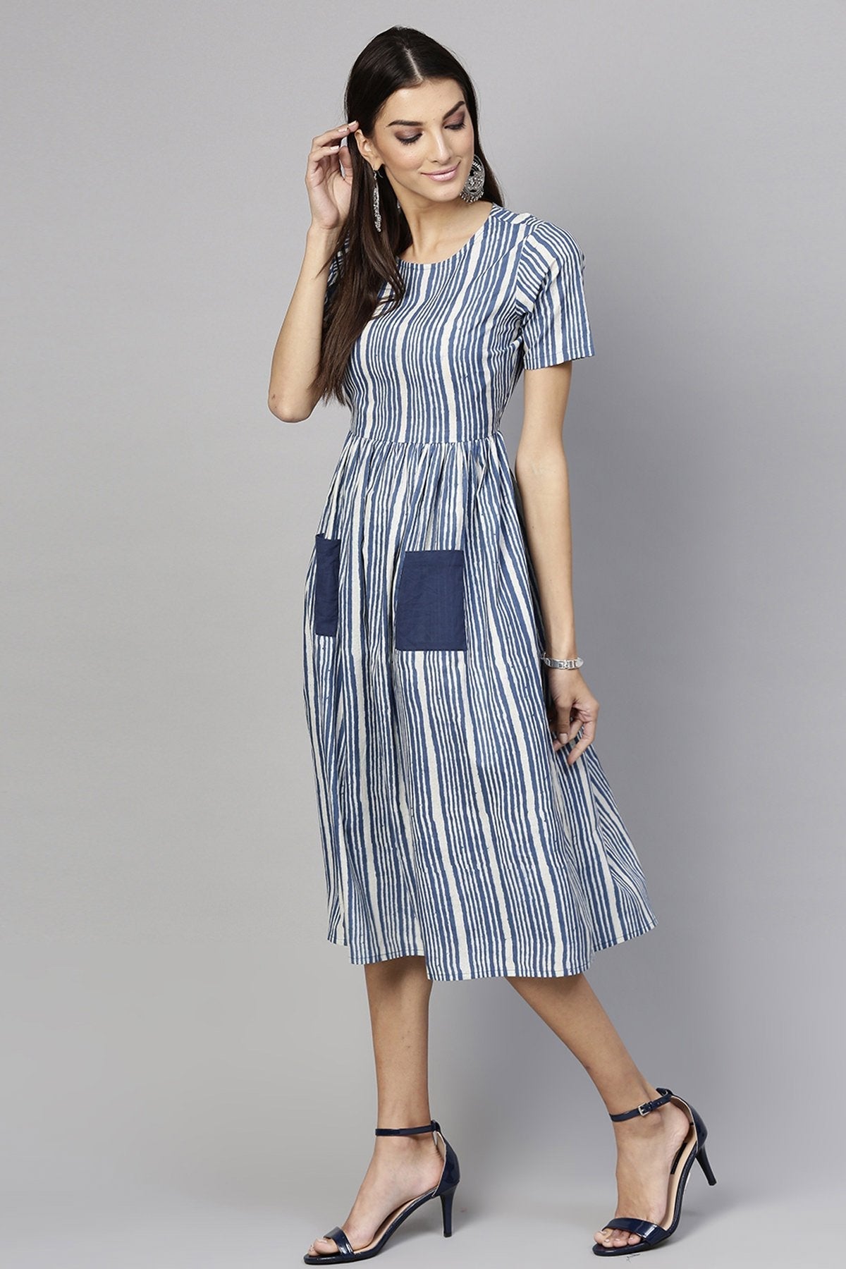Women's Indigo Stripe Pocket Dress