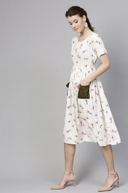 Women's White Floral Pocket Dress