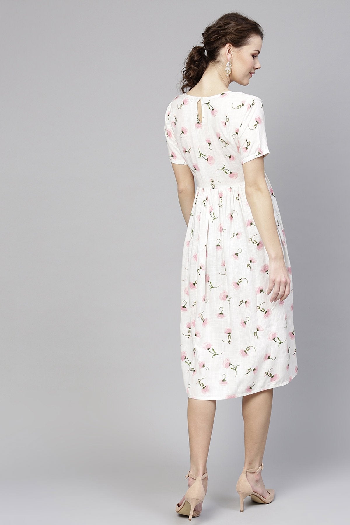 Women's White Floral Pocket Dress