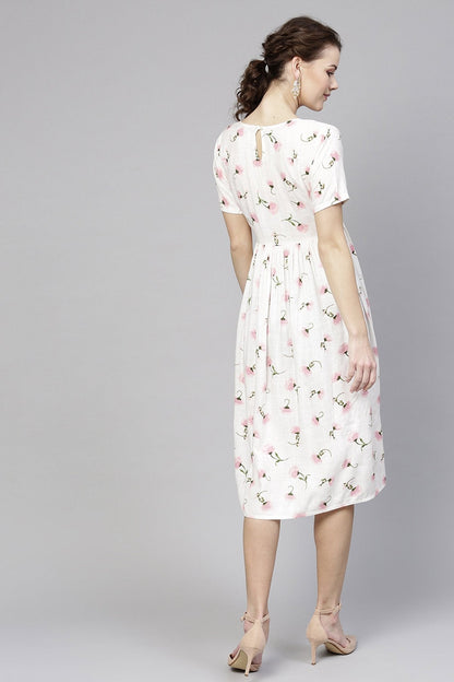 Women's White Floral Pocket Dress