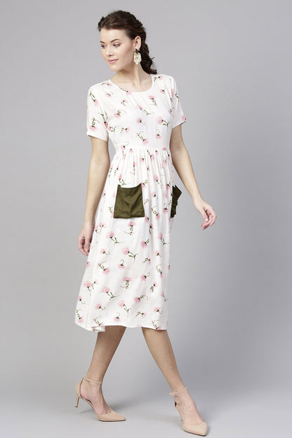 Women's White Floral Pocket Dress
