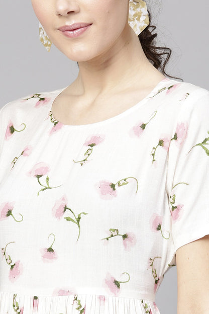 Women's White Floral Pocket Dress