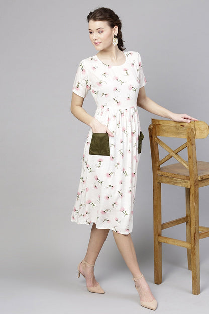 Women's White Floral Pocket Dress