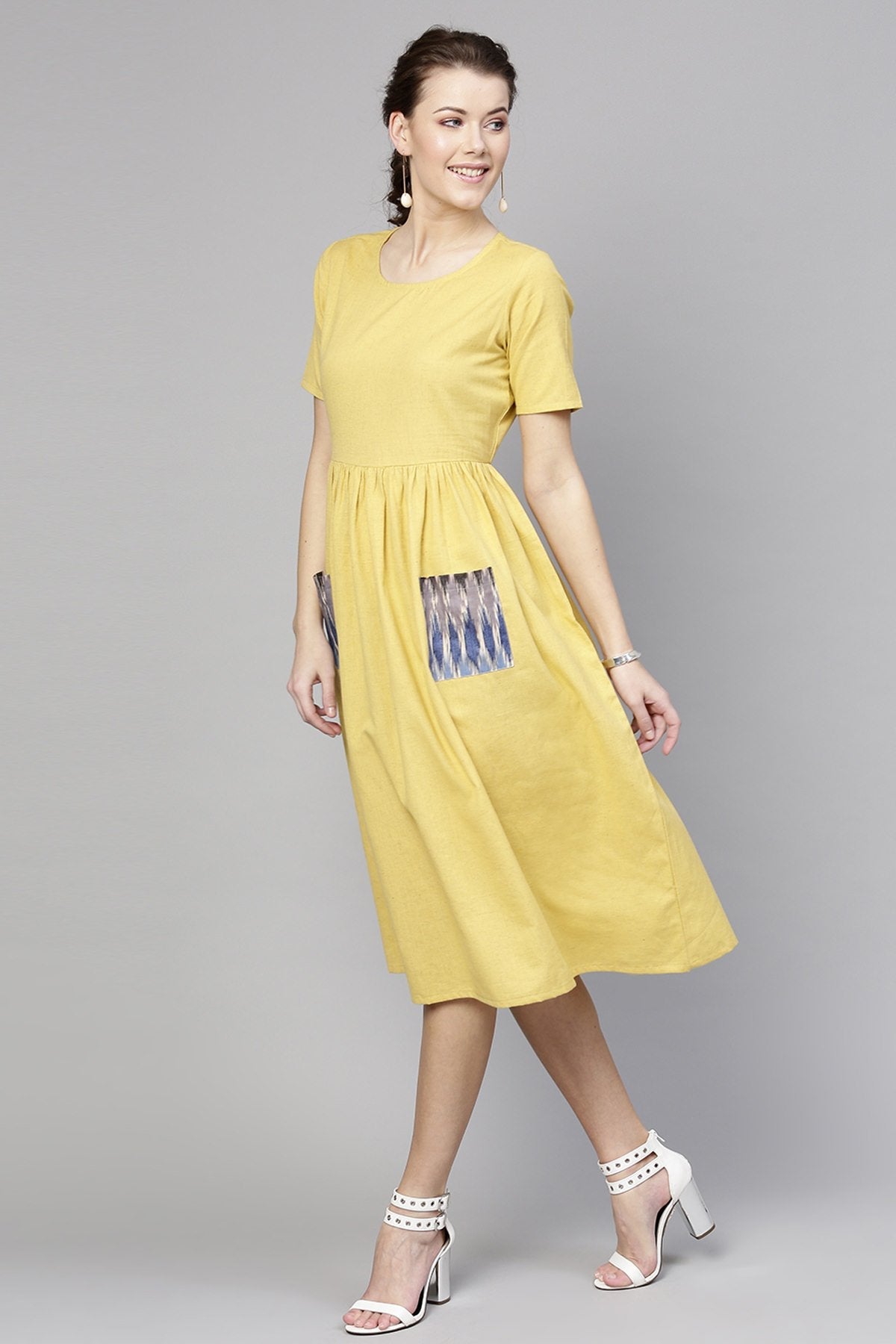 Women's Pale Yellow Pocket Dress