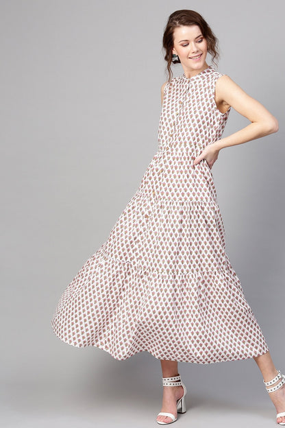 Women's Pink Booti Tiered Front Button Maxi