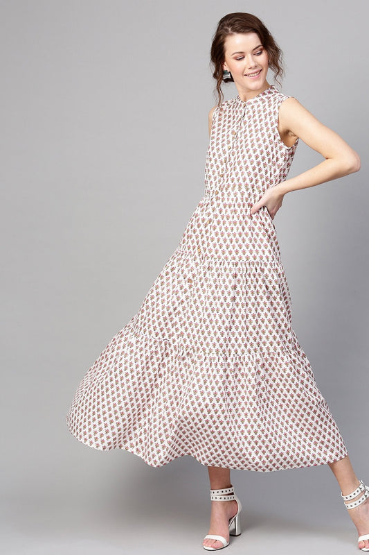 Women's Pink Booti Tiered Front Button Maxi