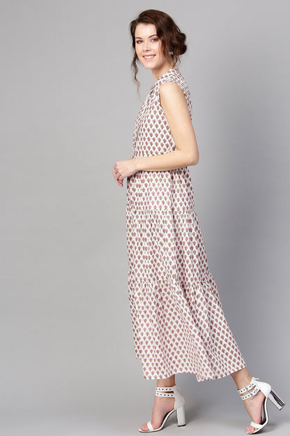 Women's Pink Booti Tiered Front Button Maxi