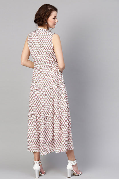 Women's Pink Booti Tiered Front Button Maxi