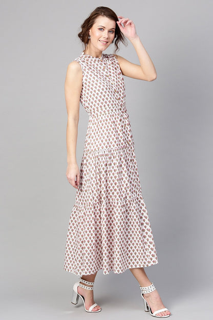 Women's Pink Booti Tiered Front Button Maxi