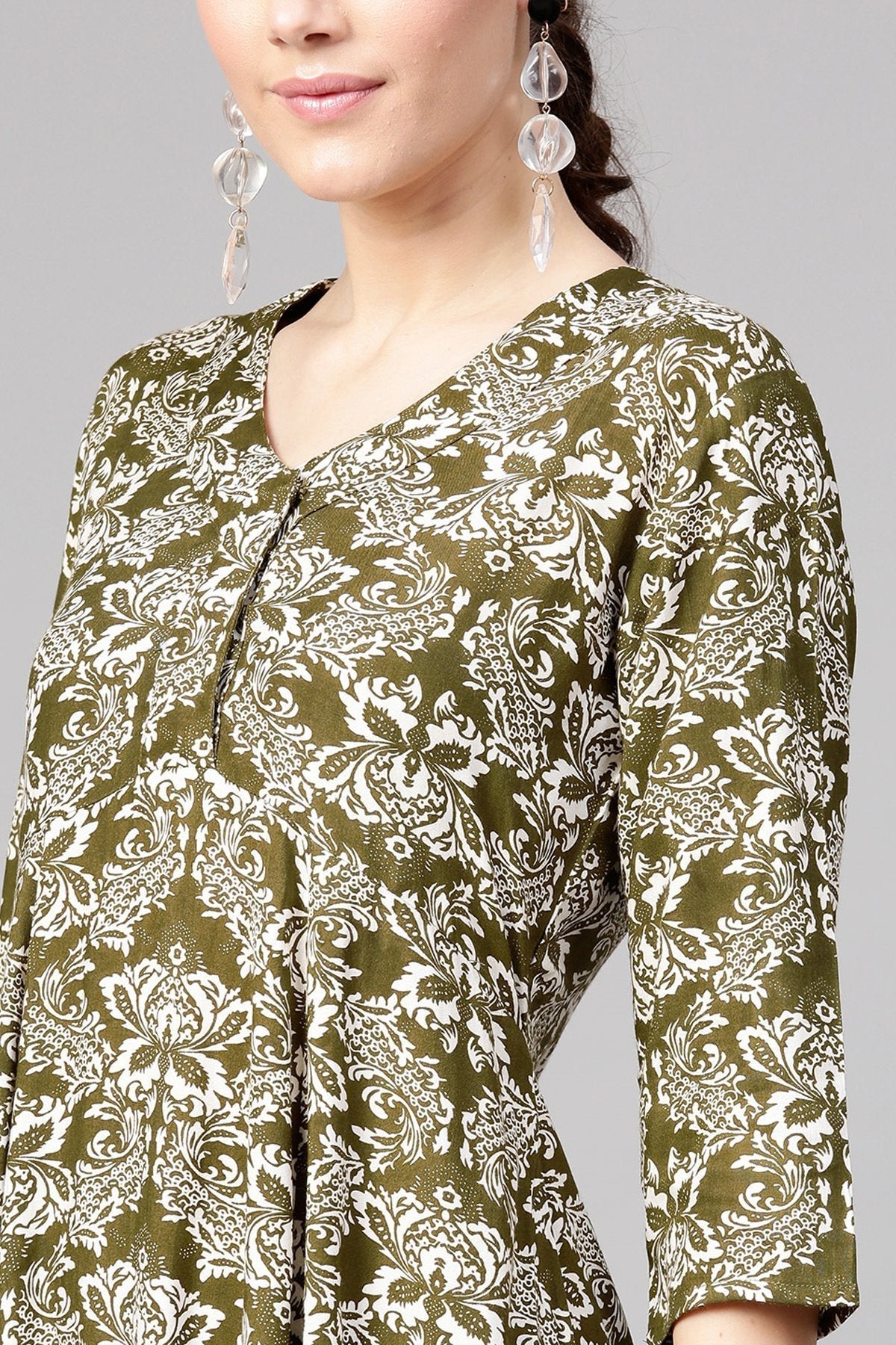 Women's Olive Floral Tiered Dress