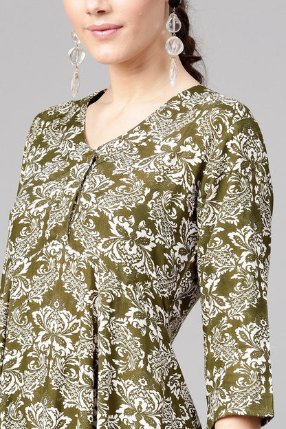 Women's Olive Floral Tiered Dress