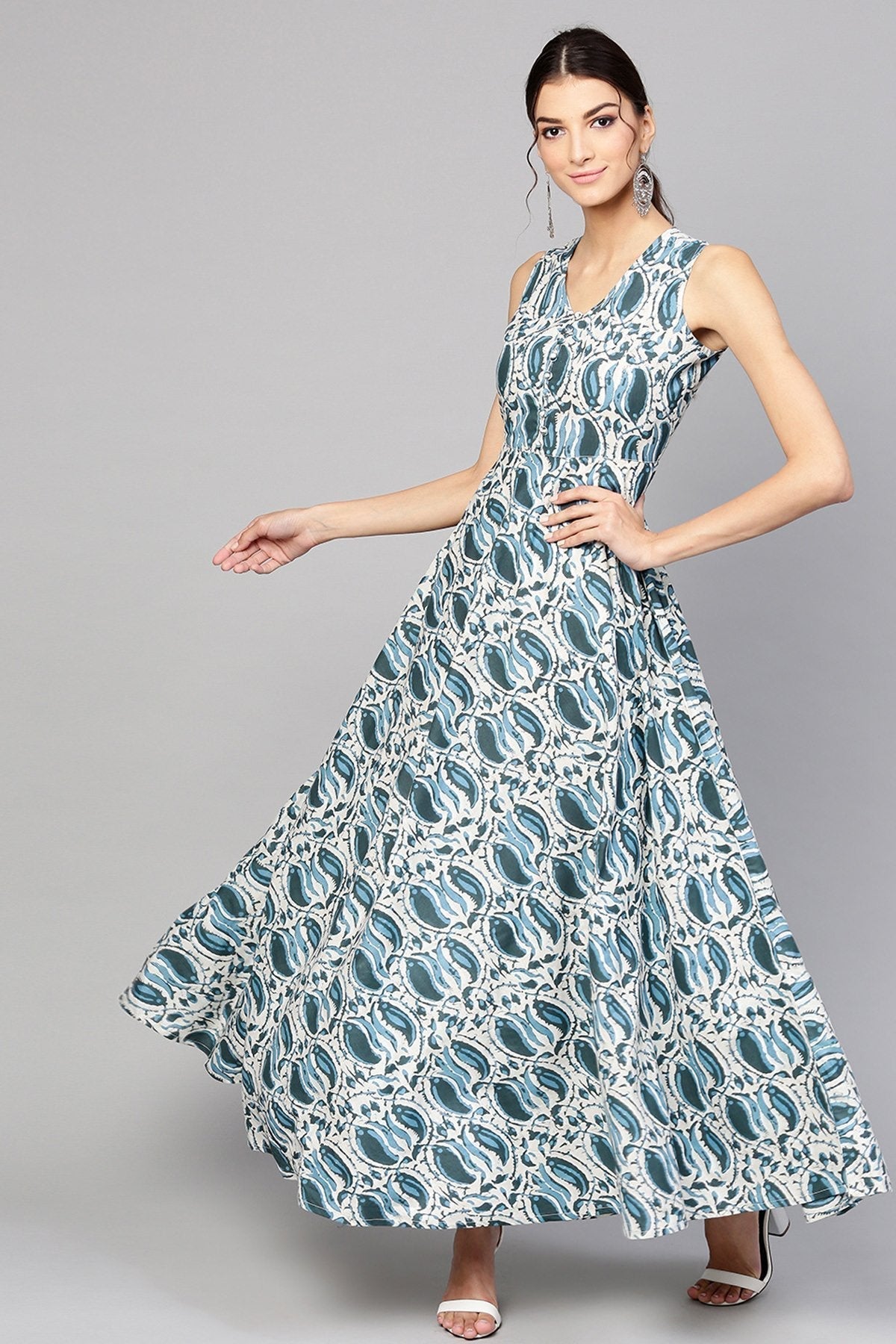 Women's Indigo Paisley Sleeveless Flared Maxi