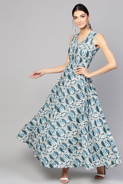 Women's Indigo Paisley Sleeveless Flared Maxi
