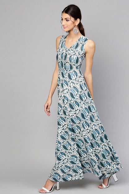 Women's Indigo Paisley Sleeveless Flared Maxi
