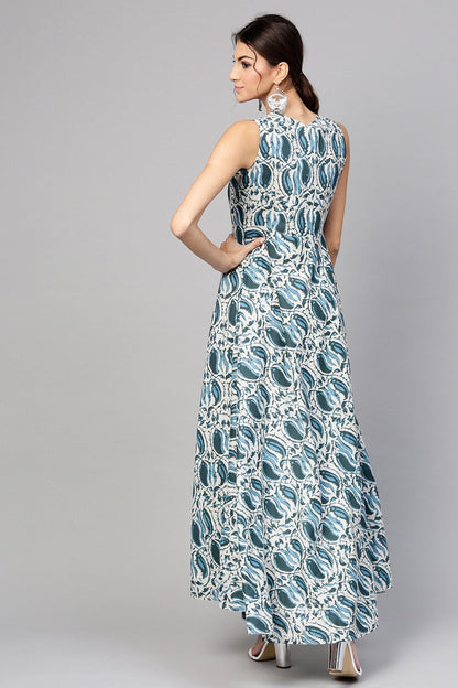 Women's Indigo Paisley Sleeveless Flared Maxi