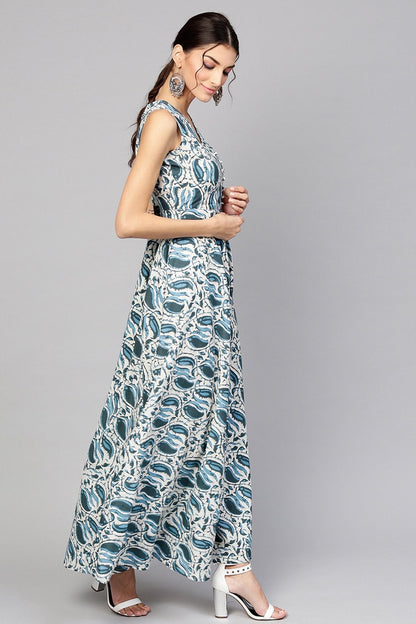 Women's Indigo Paisley Sleeveless Flared Maxi