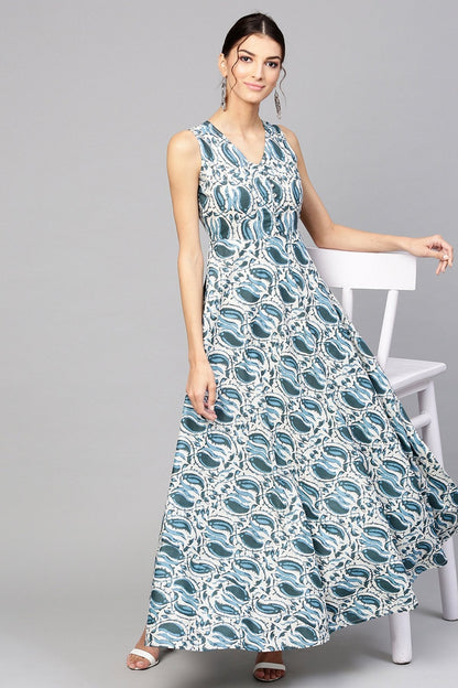 Women's Indigo Paisley Sleeveless Flared Maxi