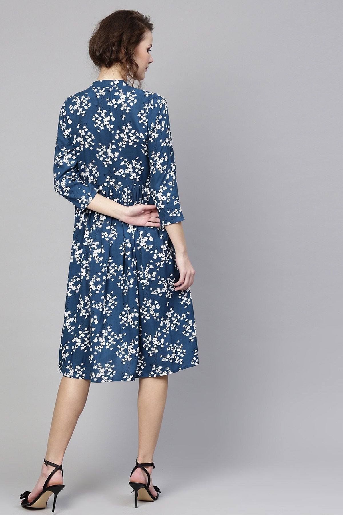 Women's Navy Ditsy Floral Front Placket Dress