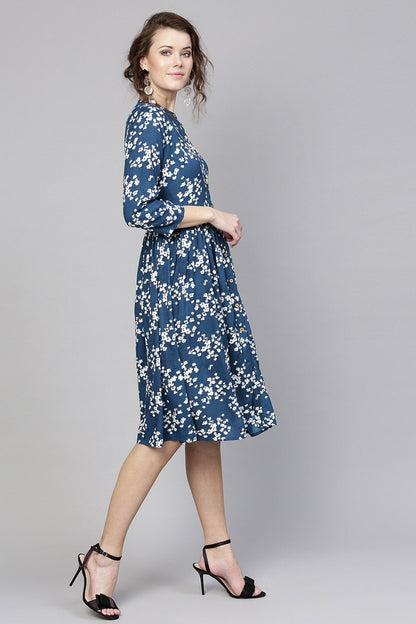 Women's Navy Ditsy Floral Front Placket Dress