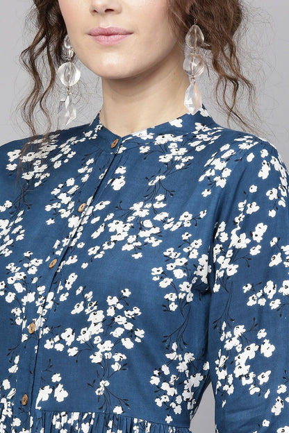 Women's Navy Ditsy Floral Front Placket Dress
