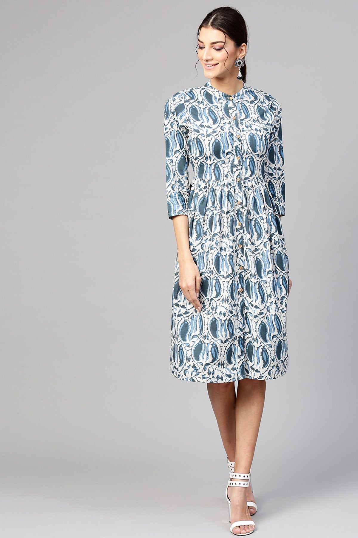 Women's Indigo Paisley Front Placket Dress