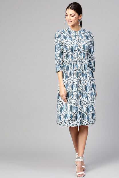 Women's Indigo Paisley Front Placket Dress