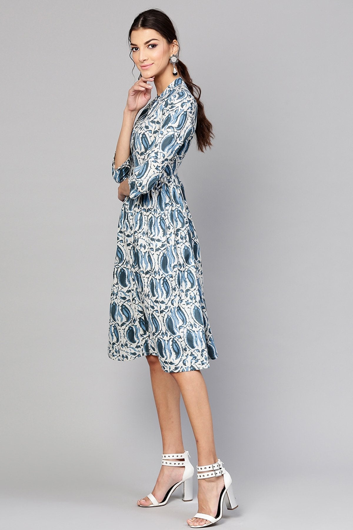 Women's Indigo Paisley Front Placket Dress