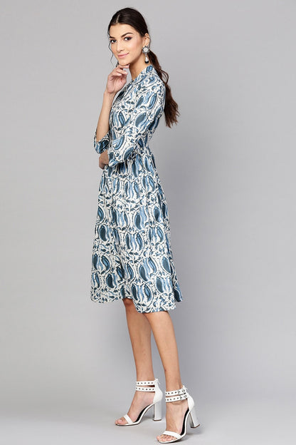Women's Indigo Paisley Front Placket Dress