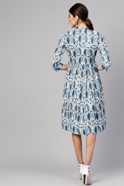 Women's Indigo Paisley Front Placket Dress