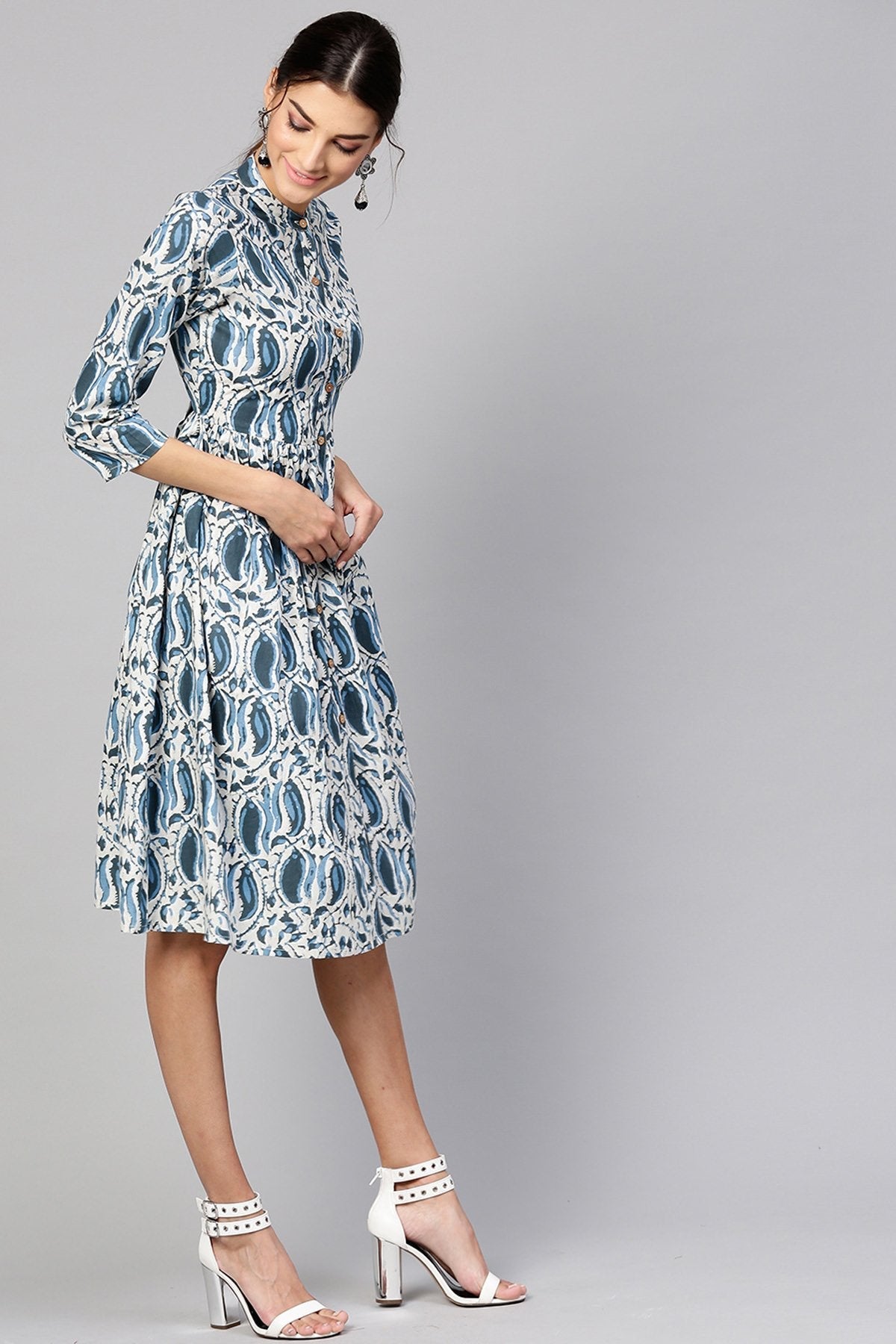 Women's Indigo Paisley Front Placket Dress