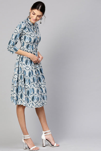 Women's Indigo Paisley Front Placket Dress