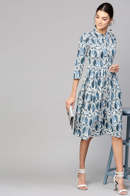 Women's Indigo Paisley Front Placket Dress