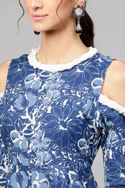 Women's Indigo Floral Cold Shoulder Maxi