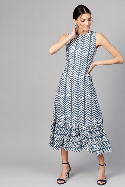 Women's Indigo Leaf Tiered Sleeveless Maxi