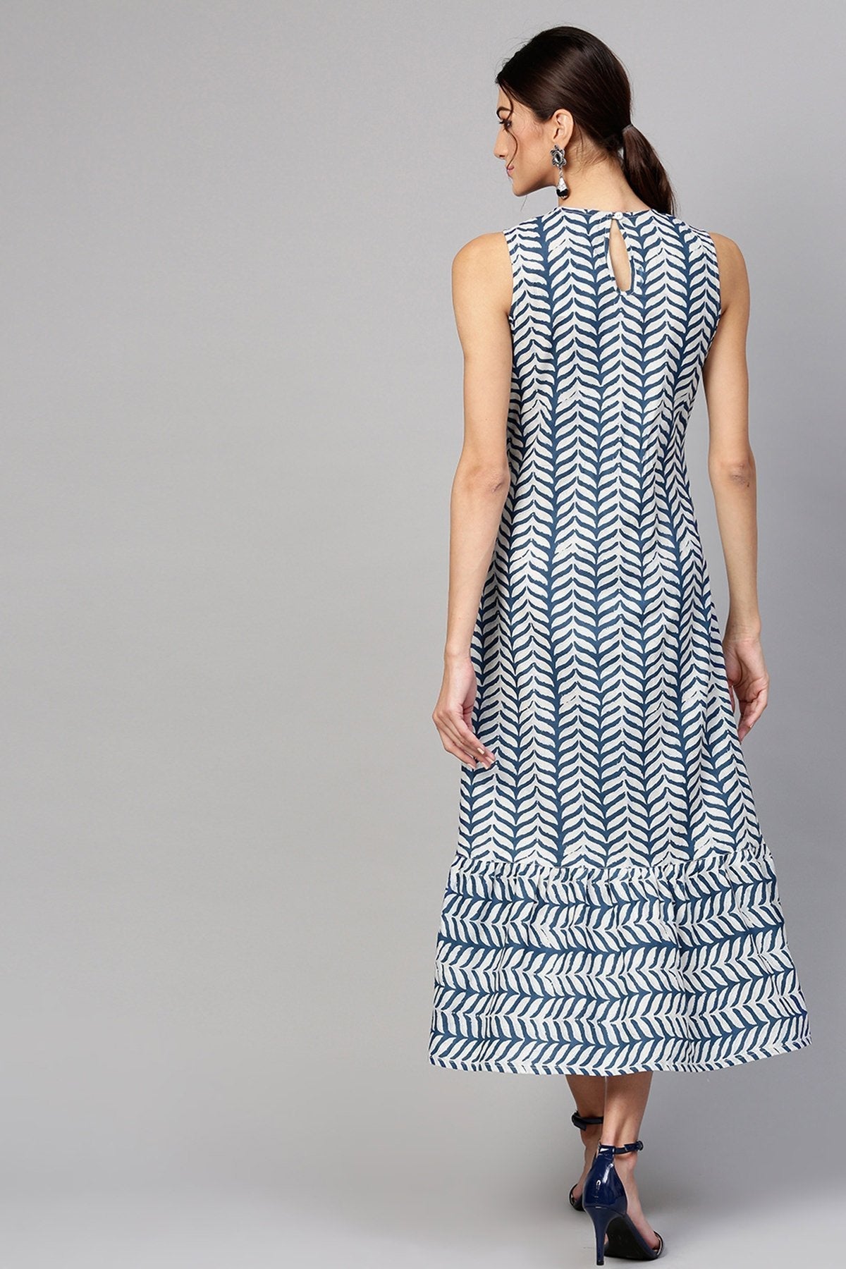 Women's Indigo Leaf Tiered Sleeveless Maxi