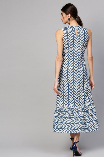 Women's Indigo Leaf Tiered Sleeveless Maxi
