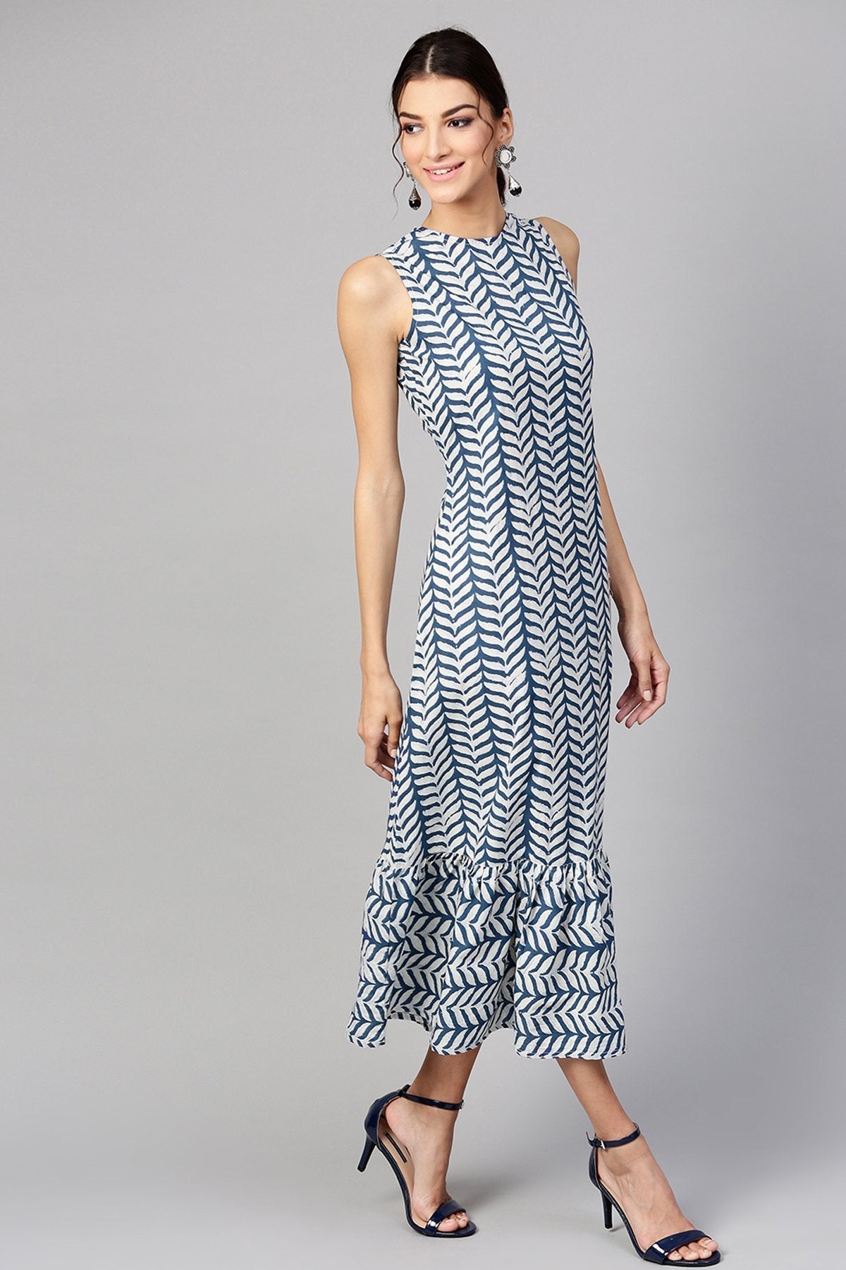 Women's Indigo Leaf Tiered Sleeveless Maxi