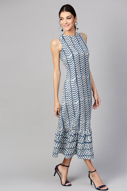 Women's Indigo Leaf Tiered Sleeveless Maxi