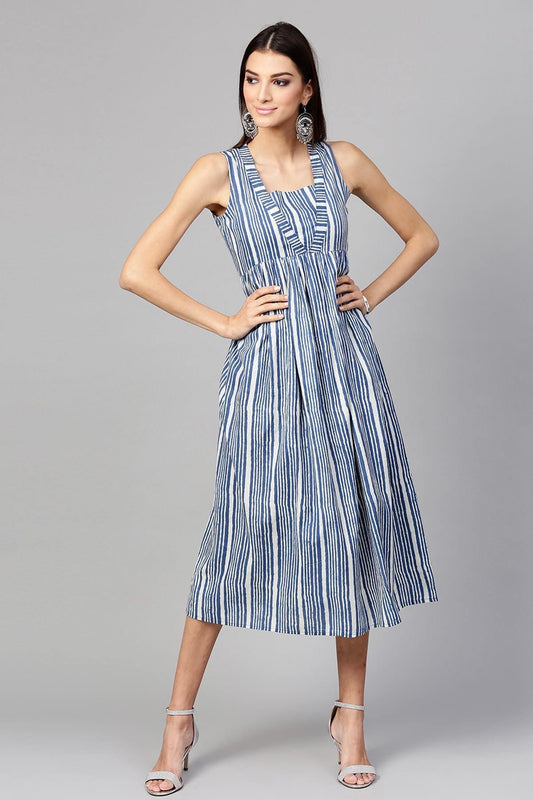 Women's Indigo Stripe Sleeveless Dress