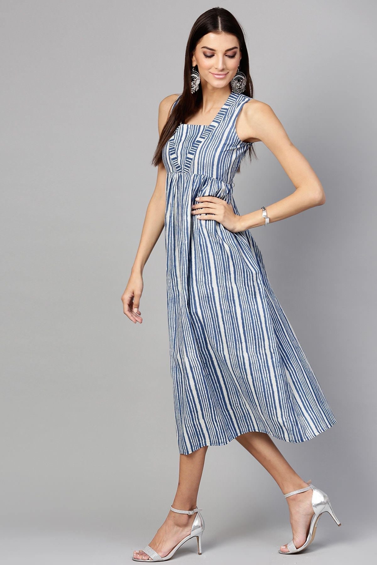 Women's Indigo Stripe Sleeveless Dress