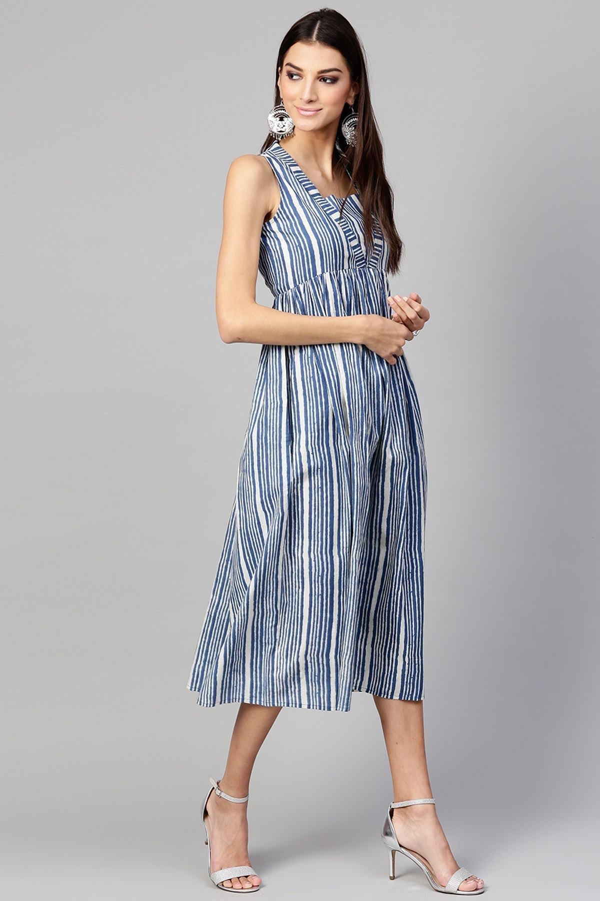 Women's Indigo Stripe Sleeveless Dress