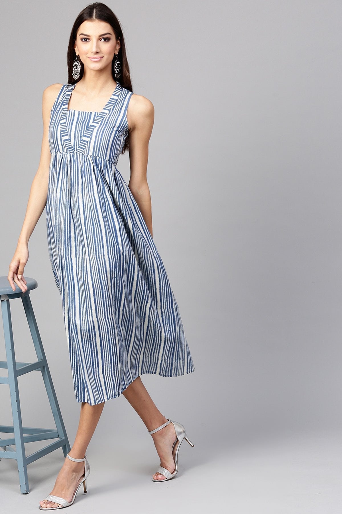 Women's Indigo Stripe Sleeveless Dress