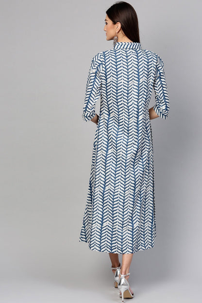 Women's Indigo Leaf Printed High Low Dress